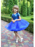 Short Sleeves Royal Blue Sequin Tulle Heart Back Flower Girl Dress
